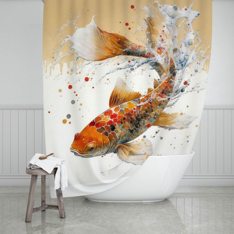 Boho Shower Curtain Koi Fish Shower Curtain Japanese Prints Etsy