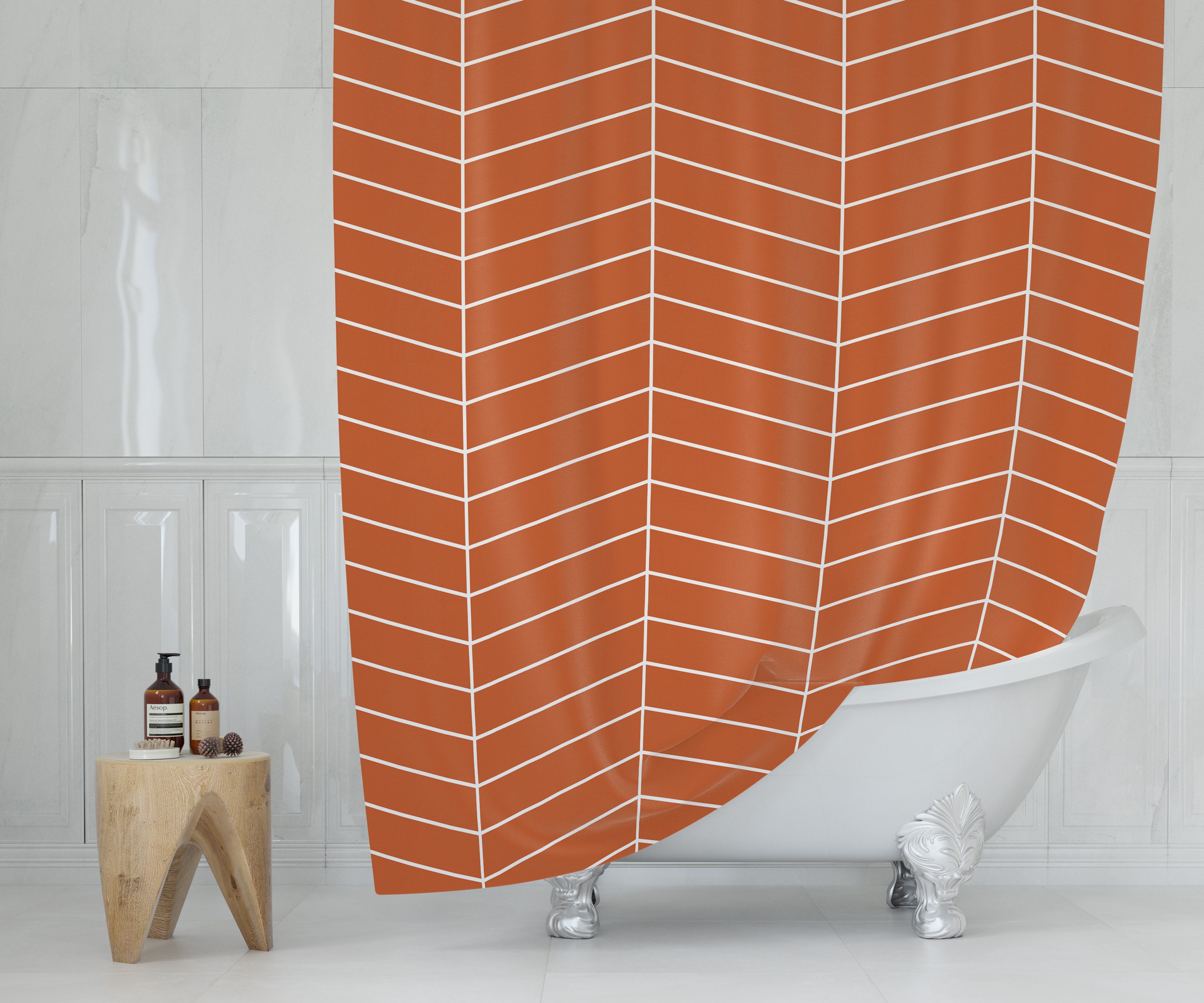 Boho Shower Curtain Rust Burnt Orange Terracotta Bathroom Etsy