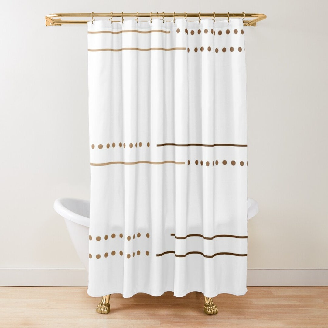 Brown Shower Curtain Boho Bath Curtain, Nature Stripes and Terracotta