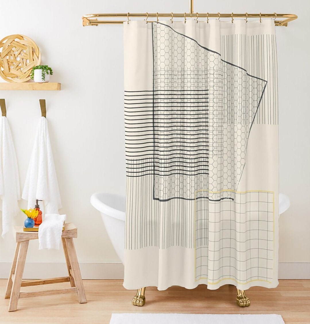 Cream Shower Curtain, Boho Mid Century Geometric Patterns Beige Shower  Curtain, Beige Bohemian Bathroom Decor, Bohemian Shower Curtain -   Canada