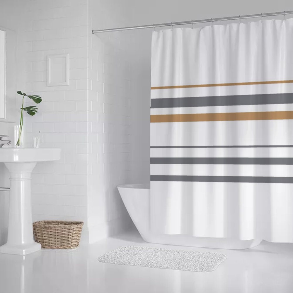 Wit douchegordijn Gestreept douchegordijn Modern douchegordijn Etsy