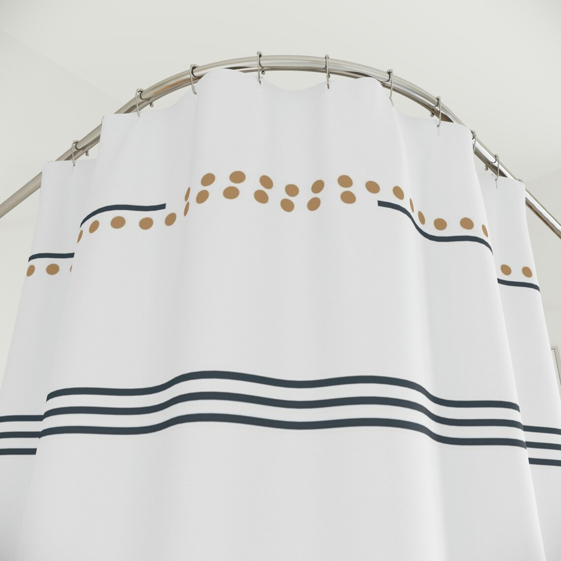 Mudcloth Print Boho Shower Curtain Navy Stripes and Beige Etsy