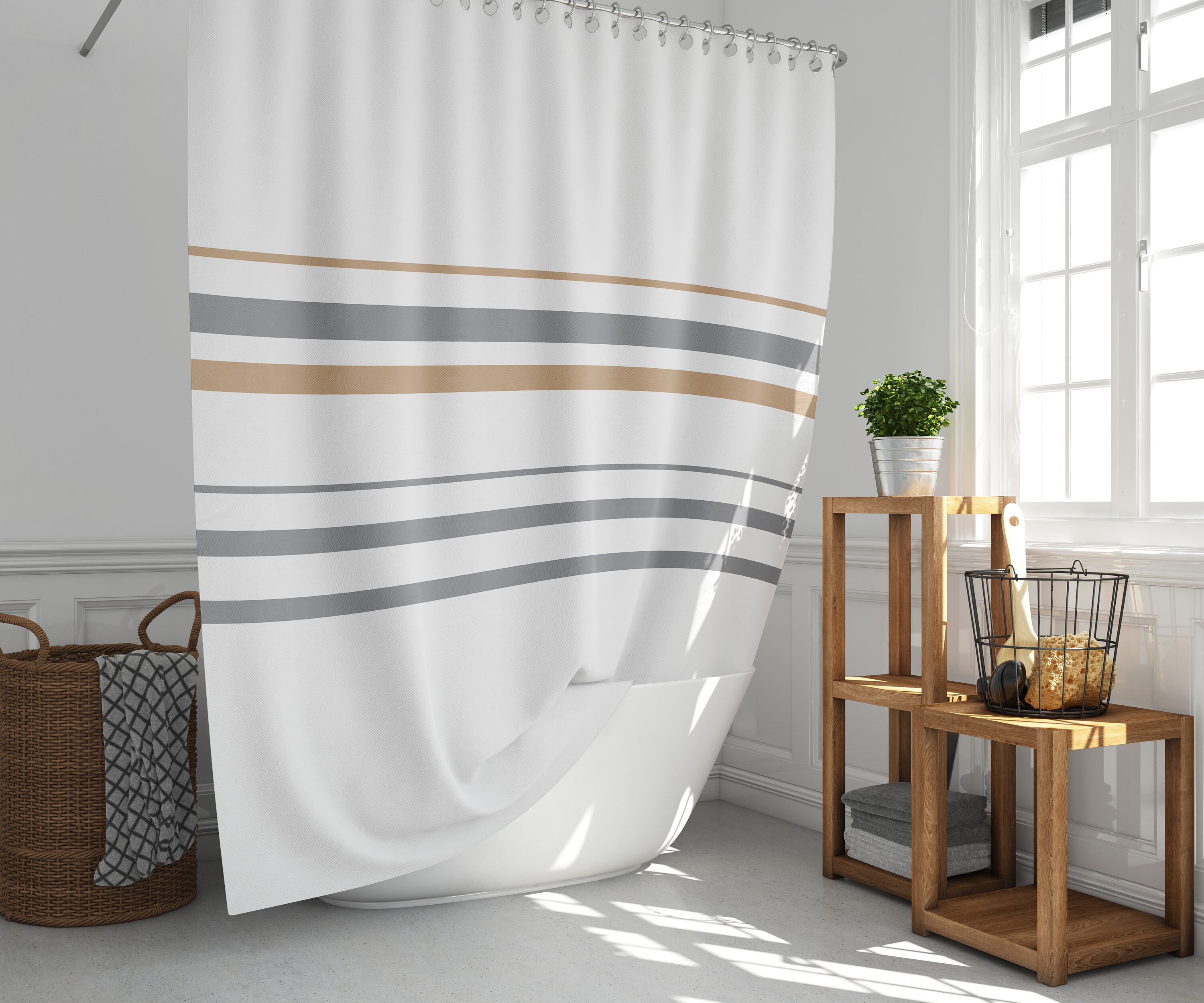 Wit douchegordijn Gestreept douchegordijn Modern douchegordijn Etsy