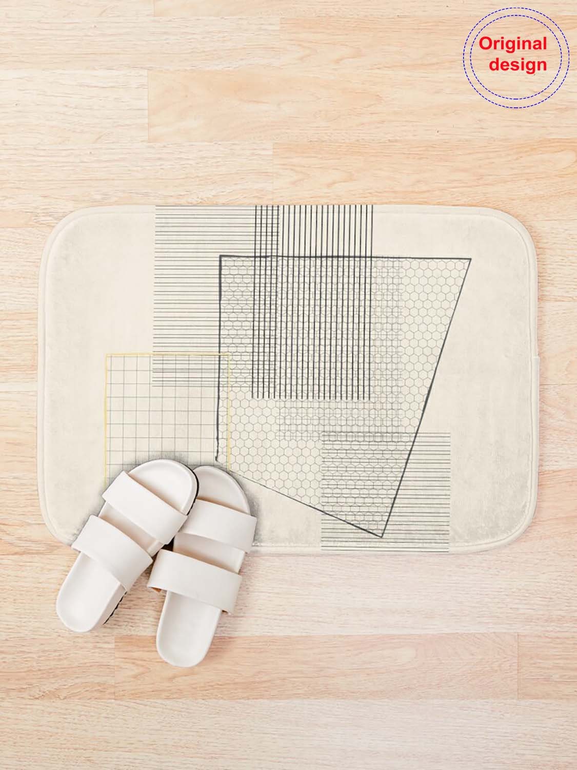 Geometric art bath mat unique bathroom matbeige and gray Etsy