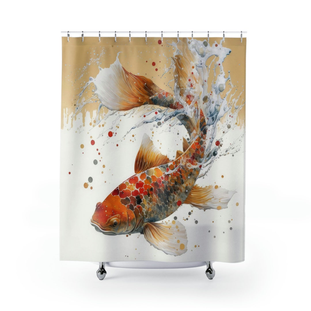 Boho Shower Curtain Koi Fish Shower Curtain Japanese Prints Etsy