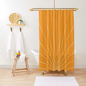 Rideau de douche, rideau de douche moderne du milieu du siècle, rideau de douche orange abstrait, décoration de salle de bain moderne du milieu du siècle