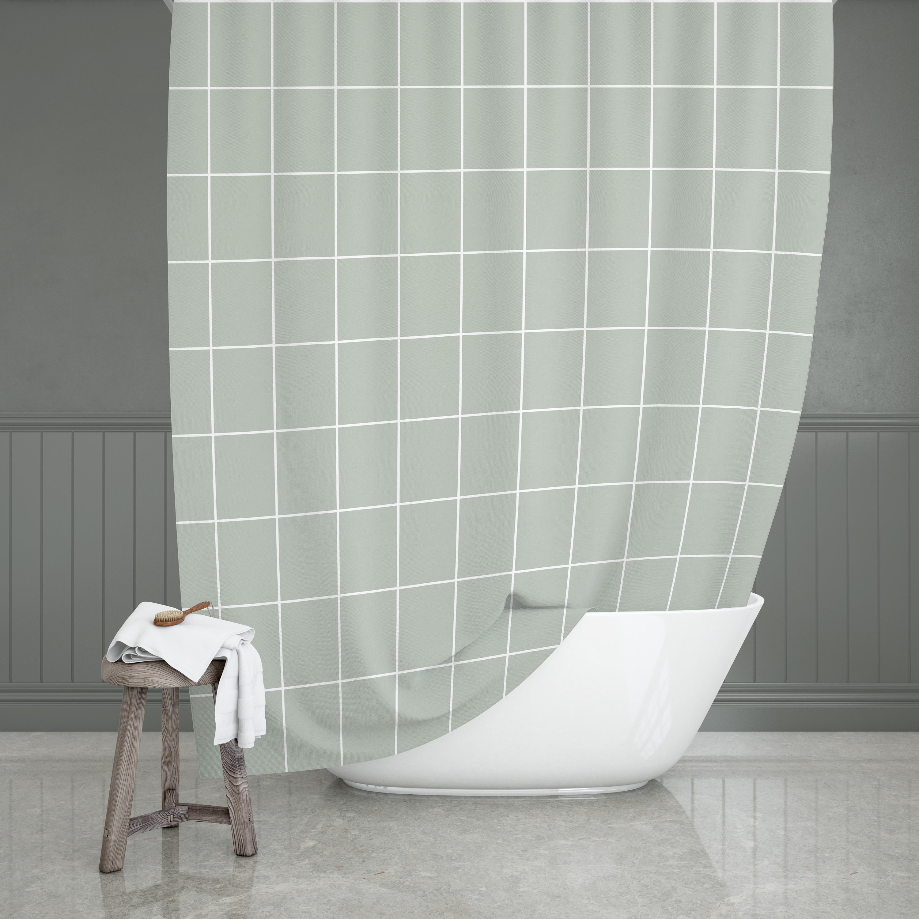Green Grid Shower Curtain Light green Shower Curtain Sage Etsy