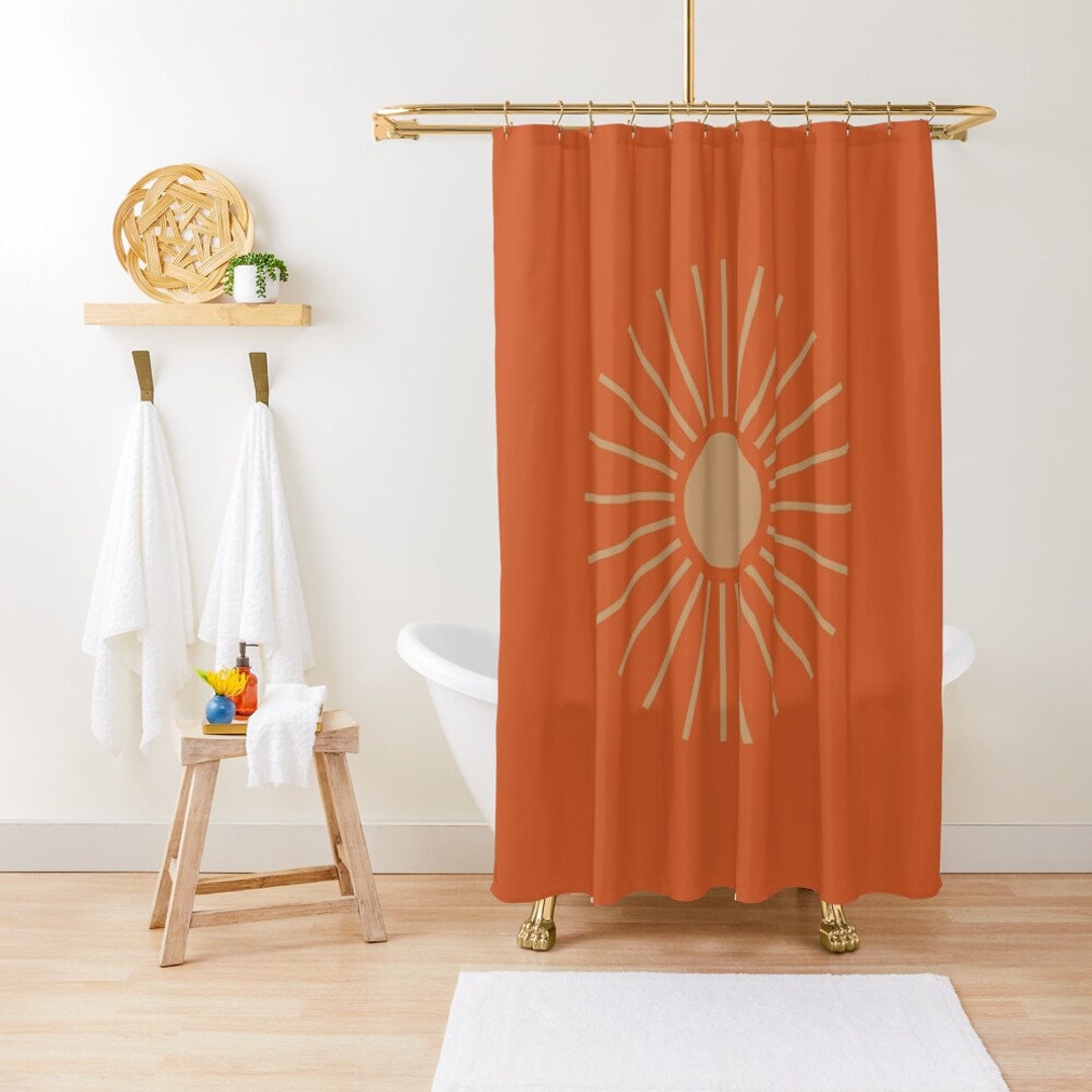 Shower Curtain, Mid Century Modern Shower Curtain Abstract Burnt Orange