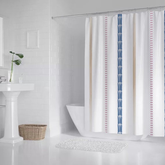 Shower Curtains Indigo Blue Stripes Minimalist Bohemian Etsy