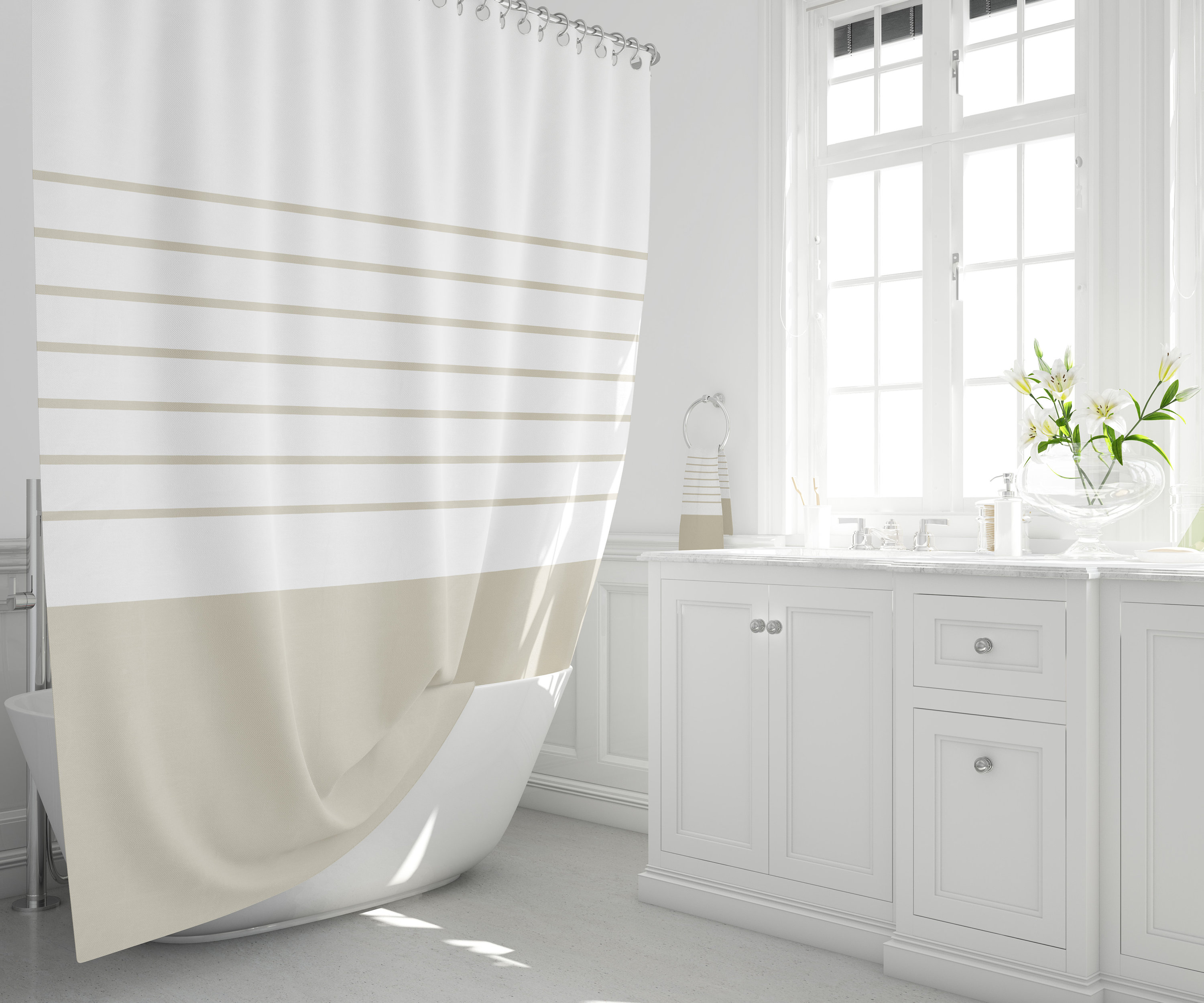 Clay Beige Shower Curtain Beige striped Bathroom Curtain Etsy