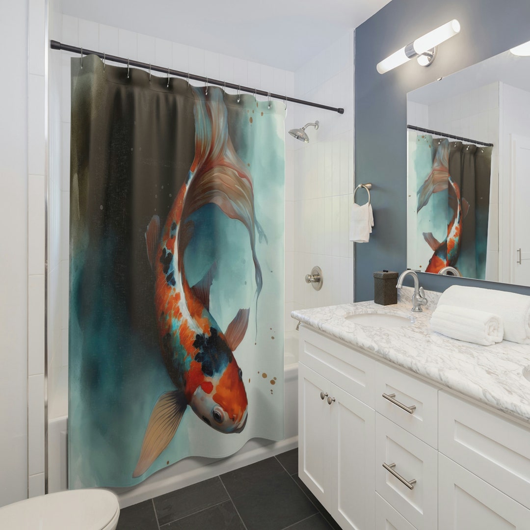 Koi Fish Shower Curtain Boho Shower Curtain Japanese Prints Etsy