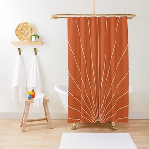 Shower Curtain, Mid Century Modern Shower Curtain Abstract Burnt Orange Shower Curtain Mid Century Modern Bathroom décor