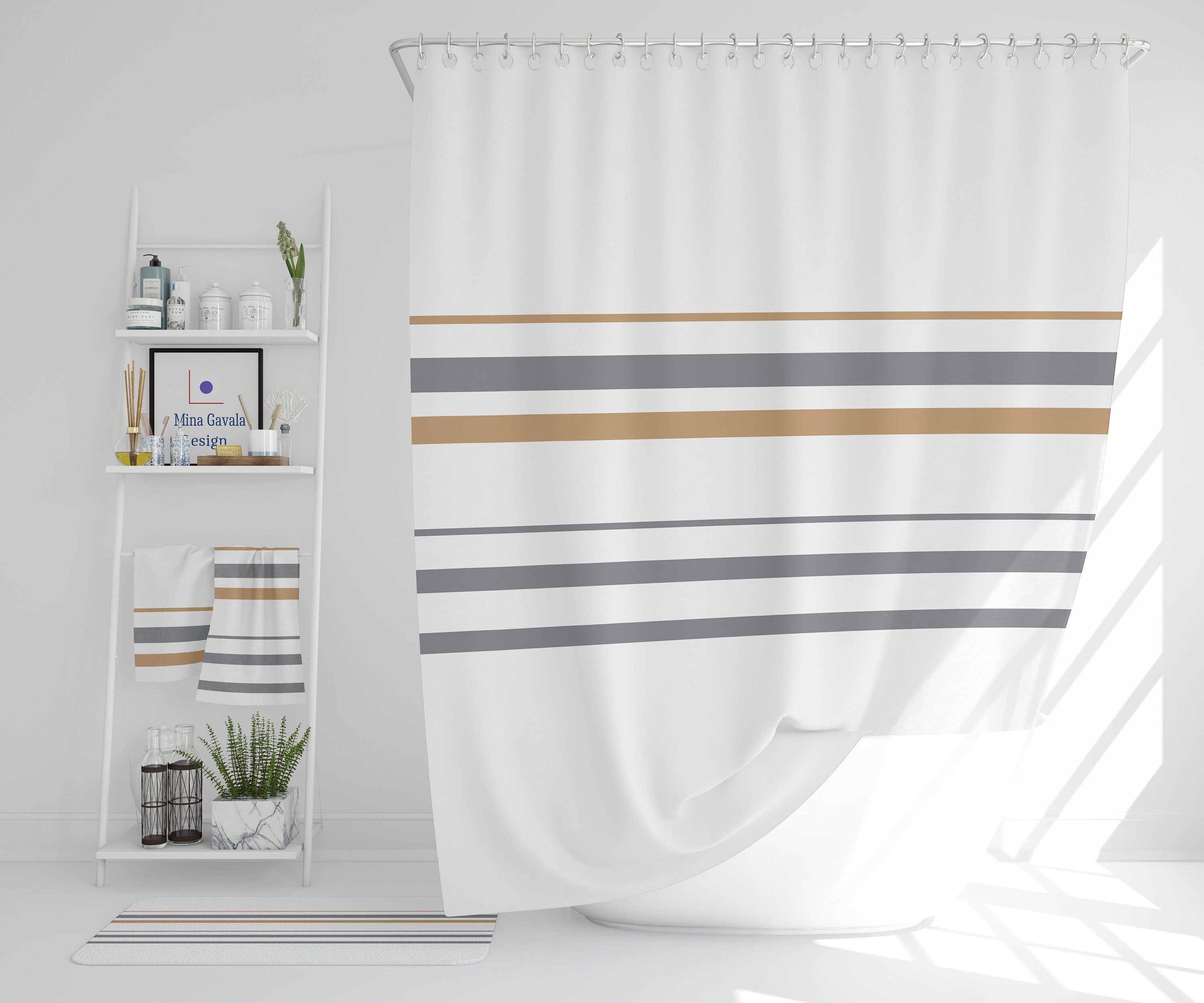 Wit douchegordijn Gestreept douchegordijn Modern douchegordijn Etsy
