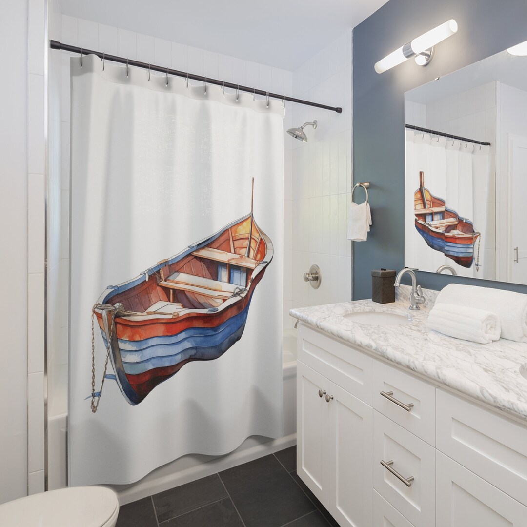 Boat Shower Curtain Coastal Shower Curtain Nautical long Etsy