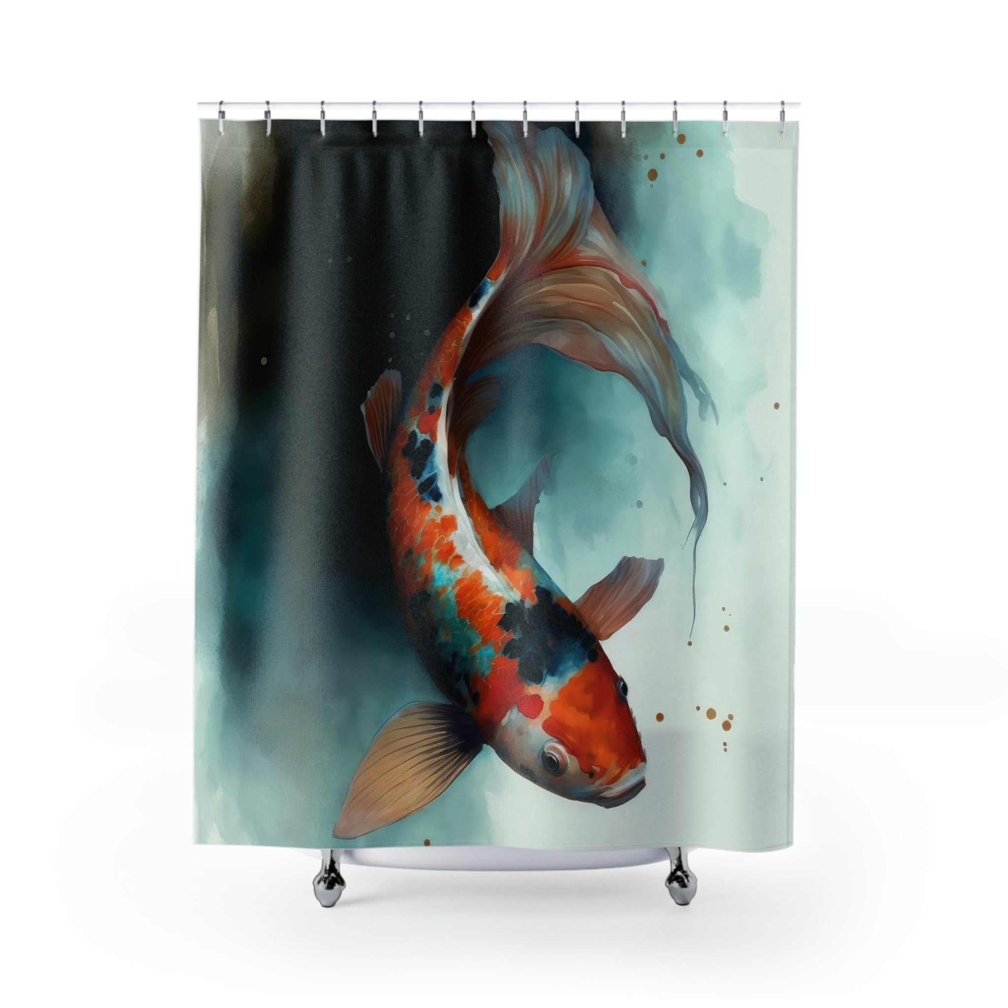 Koi Fish Shower Curtain Boho Shower Curtain Japanese Prints Etsy