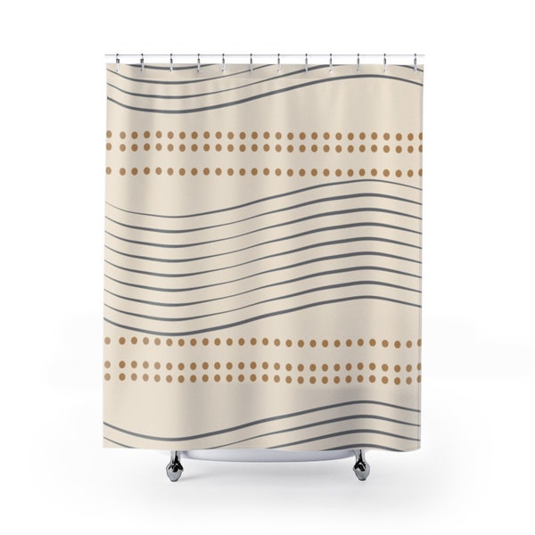 Cream shower curtain, Minimal Boho shower curtain, Beige bohemian bathroom decor Cream Bohemian shower curtain up to 74" long, waterproof