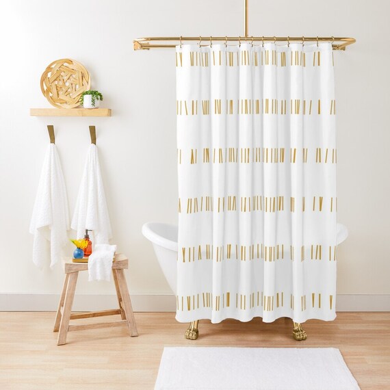 Mudcloth Print Boho Shower Curtain Neutral White Modern Boho