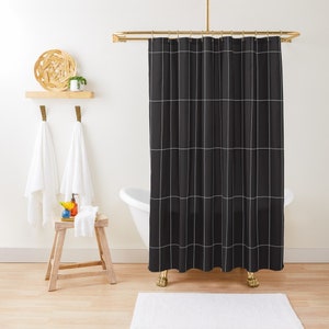 Black and White Shower Curtain,  Black Check Bathroom Curtain, Minimal shower stall curtain