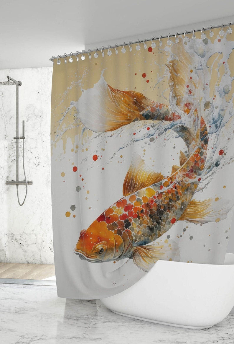 Boho Shower Curtain Koi Fish Shower Curtain Japanese Prints Etsy