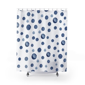 Polka dots watercolor shower curtain, Blue polka dots watercolor print waterproof Shower Curtains, blue watercolor aesthetic bathroom decor