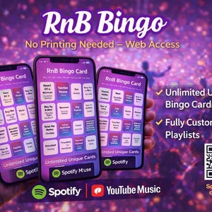 RnBBingo Game for Adults - Musical Virtual Bingo - Soul & Hip Hop Party Game - Digital Download Host Dashboard Access Code