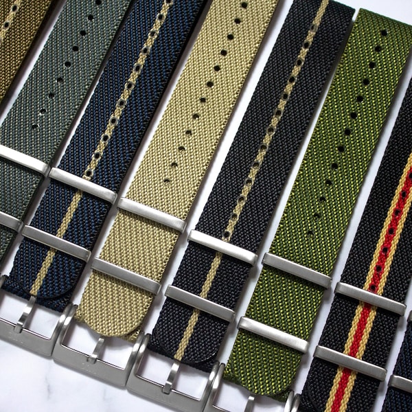 Tudor Twill Collection - Green, Grey, Khaki, Blue, Single Pass Watch Strap (20mm & 22mm)