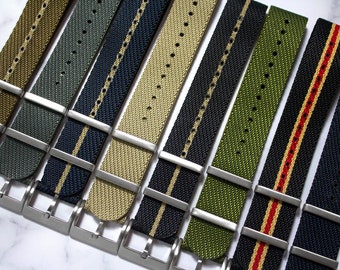 Tudor Twill-collectie - groen, grijs, kaki, blauw, horlogebandje met enkele doorgang (20 mm en 22 mm)