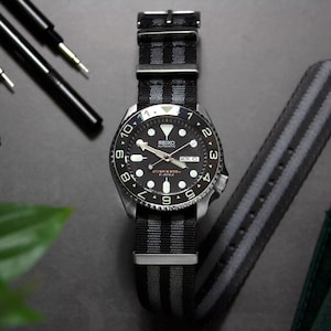 Premium Bond Spectre Dark Seatbelt One-Piece Watch Strap, Black Grey (20mm & 22mm)
