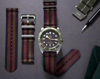 Bond Goldfinger Two-Piece Watch Strap, Quick Release Spring Bars, Black Green Red (20mm & 22mm)