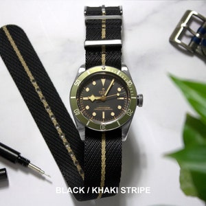 Collection Tudor Twill Vert, gris, kaki, bleu, bracelet de montre monobloc 20 mm et 22 mm Black / Khaki