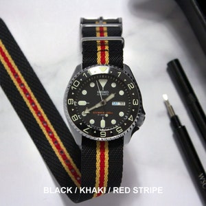 Collection Tudor Twill Vert, gris, kaki, bleu, bracelet de montre monobloc 20 mm et 22 mm Black / Khaki / Red