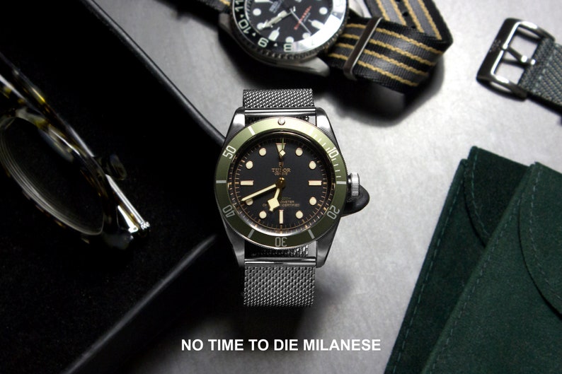 Premium Bond Kollektion No Time To Die, Spectre, Goldfinger, Uhrenarmbänder 20 mm & 22 mm NTTD Milanese