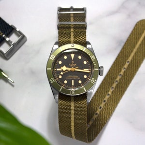 Olive Green Tudor Twill One-Piece, Single Pass Watch Strap, Green Khaki (20mm & 22mm)