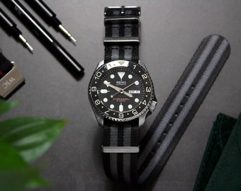 Premium Bond Spectre Dark Seatbelt Watch Strap, Black Grey (20mm & 22mm)