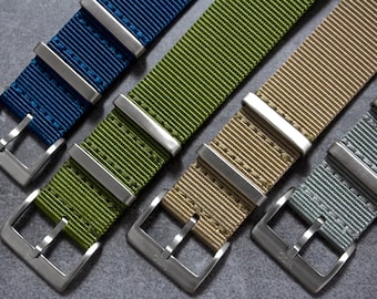 Traditional Tubular Collection - Green, Grey, Khaki, Blue, One-Piece Watch Strap (20mm & 22mm)