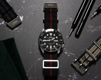 Correa elástica de paracaídas "Rojo Sangre" de la Marina Nacional Francesa, negra y roja (20 mm y 22 mm)