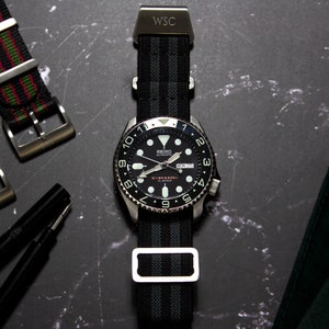 Cinturino per orologio elastico paracadute francese Marine Nationale &#39;Spectre Bond&#39;, nero grigio (20 mm e 22 mm)