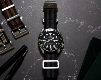 French Marine Nationale &#39;Spectre Bond&#39; Parachute Elastic Watch Strap, Black Grey (20mm & 22mm)
