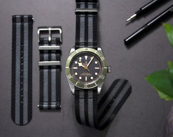 Bond Spectre Dark Two-Piece Watch Strap, Quick Release Spring Bars, Black Grey (20mm & 22mm)