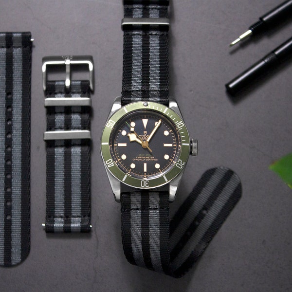Bond Spectre Dark Two-Piece Watch Strap, Quick Release Spring Bars, Black Grey (20mm & 22mm)