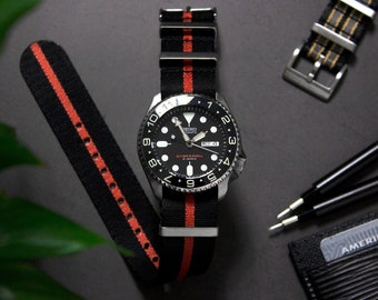 Bracelet de montre une pièce Premium Ultraman noir orange avec ceinture de sécurité, noir orange (20 mm et 22 mm)