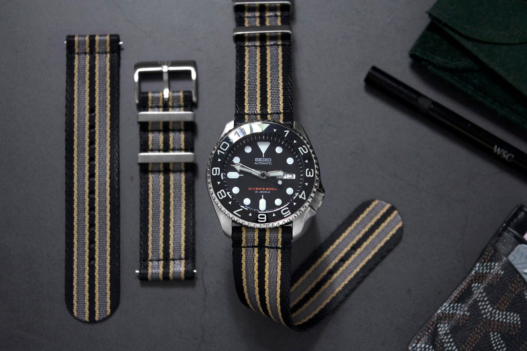 Bond No Time to Die Two-piece Watch Strap, Quick Release Spring Bars, Black  Grey Khaki (20mm 22mm)