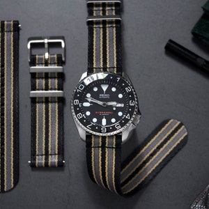 Bond No Time To Die Two-Piece Watch Strap, Quick Release Spring Bars, Black Grey Khaki (20mm & 22mm)