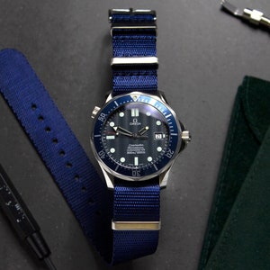 Premium Dark Sapphire Seatbelt One-Piece Watch Strap, Blue (20mm & 22mm)