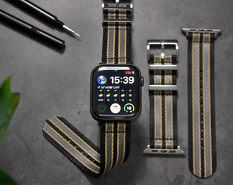 Bond No Time To Die, bracelet Apple Watch, noir gris kaki (séries 1, 2, 3, 4, 5, 6, 7, 8, SE, SE 2 38/40/41 mm 42/44/45 mm)