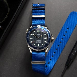 Premium Crystal Blue Seatbelt Watch Strap, Blue (20mm & 22mm)