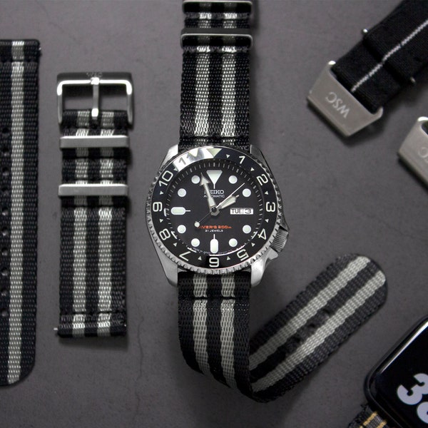 Bracelet de montre en deux pièces Bond Spectre Light, barrettes à ressort à dégagement rapide, gris noir (20 mm et 22 mm)