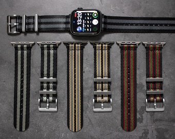 BEAMS +【Unlikely】Tie Black Watch Stripe Bond No Time to Die, Apple Watch Strap, Black Grey Khaki