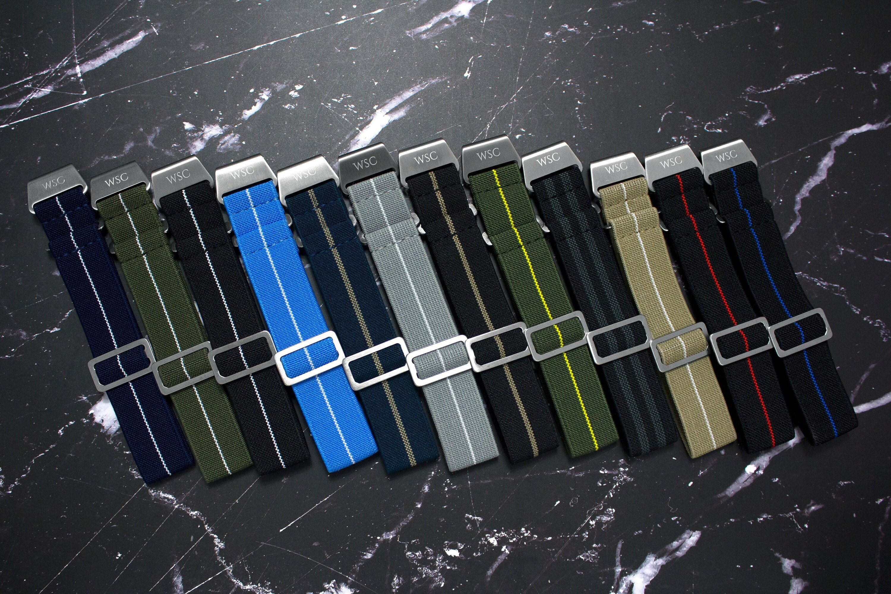 French Marine Nationale Collection - Grey, Blue, Red, Green, Yellow, Black, White, Elastic Watch Straps (20mm & 22mm)
