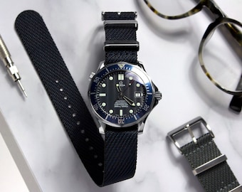 Admiral Blue Tudor Twill One-Piece, Single Pass Watch Strap, Navy (20mm & 22mm)